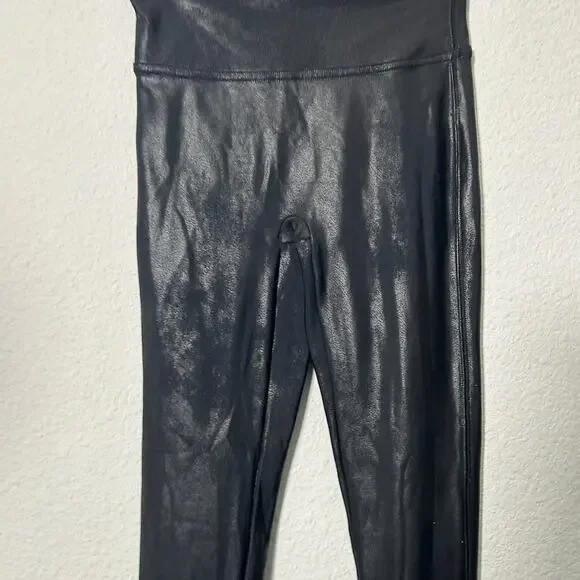 Spanx Women's Faux Leather Leggings Black Shaping Contour Waistband Size XS
